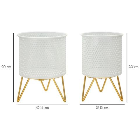 Coppia Portavasi Bassi Gaspy In Ferro Oro E Bianco, Ø16x20 E Ø13x20 Cm - Foto 6