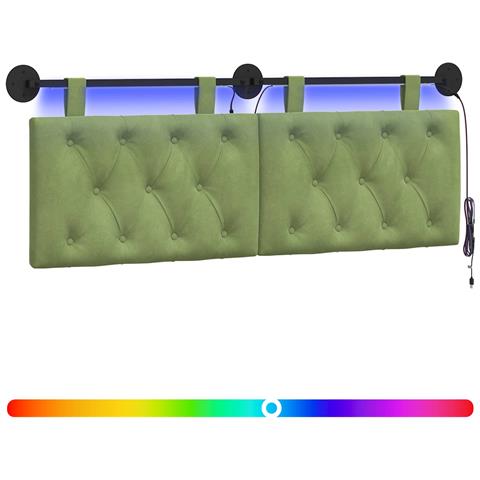 Testiera sospesa Con luce LED Verde chiaro Velluto - Foto 1