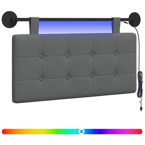 Testiera sospesa Con luce LED Grigio Scuro Tessuto - Foto 1