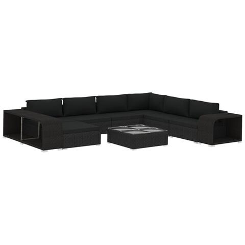 Set Divani da Giardino 10 pz con Cuscini in Polyrattan Nero - Foto 1
