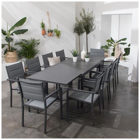 Set Di Mobili Da Giardino Estensibili In Textilene Grigio Venezia 10 Posti - Alluminio Antracite - Foto 12