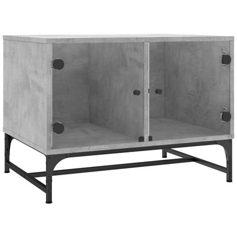 Tavolino Salotto Con Ante In Vetro Grigio Cemento 68,5x50x50 Cm - Foto 2