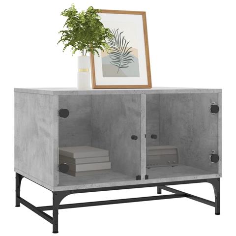 Tavolino Salotto Con Ante In Vetro Grigio Cemento 68,5x50x50 Cm - Foto 3