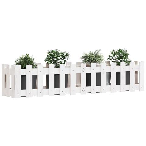 Fioriera Giardino A Recinzione Bianca 150x30x30cm Massello Pino - Foto 2