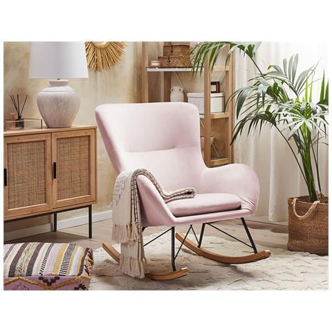 Poltrona A Dondolo Legno E Velluto Rosa Ellan - Foto 1
