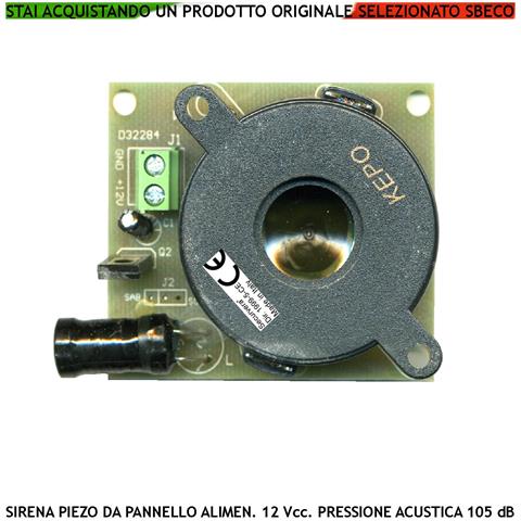 Sirena Piezo Per Centrale Antifurto Acustica 105 Db Alimentazione 12 Vcc Assorbimento 80 Ma 2 Morsetti Polarizzati Amp - Foto 1