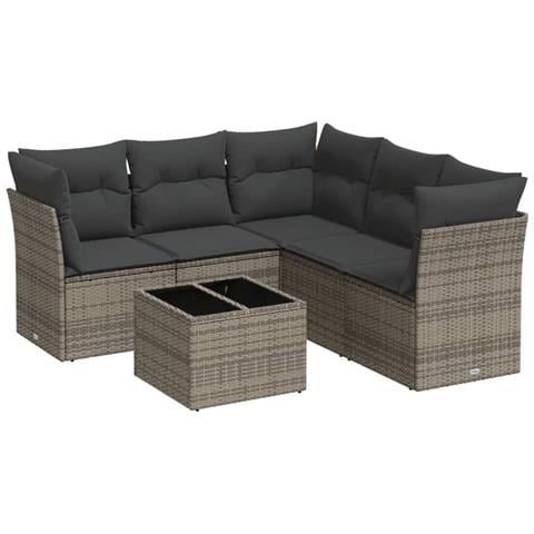 Set Divano Da Giardino 6 Pz Con Cuscini Grigio In Polyrattan - Foto 1