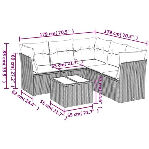 Set Divano Da Giardino 6 Pz Con Cuscini Grigio In Polyrattan - Foto 2