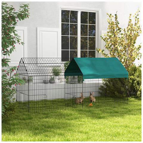 Gabbia Per Conigli Da Esterno E Interno A Casetta Con Tettuccio, 220x85x103cm, Verde - Foto 2