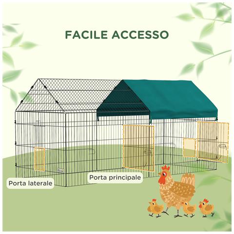 Gabbia Per Conigli Da Esterno E Interno A Casetta Con Tettuccio, 220x85x103cm, Verde - Foto 6