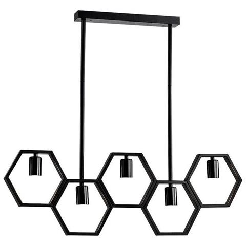 Lampadario A Sospensione 5 Portalampada E27 In Metallo Geometrico Esagonale - Foto 2