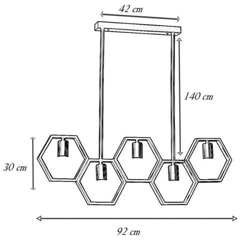 Lampadario A Sospensione 5 Portalampada E27 In Metallo Geometrico Esagonale - Foto 4