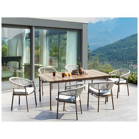 Tavolo Da Giardino 185x96 Cm Metallo Legno Chiaro Flavia - Foto 1