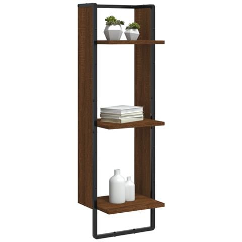 Scaffale Parete 3ripiani Rovere Marrone 30x25x100cm Multistrato - Foto 3