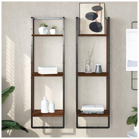 Scaffale Parete 3ripiani Rovere Marrone 30x25x100cm Multistrato - Foto 1