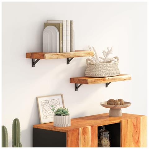 Mensola A Muro 60x20x3,8cm Rettangolare Legno Acacia Bordi Vivi - Foto 1