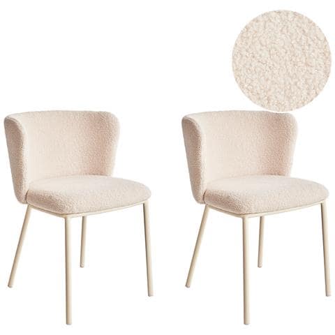 Set Di 2 Sedie Da Pranzo Mina Ii Bouclé Beige Chiaro - Foto 2