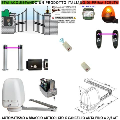 Automazione Cancello Kit Motore Braccio Articolato 220/24 V Anta Da 0,5 A 2,5 Mt Accendiluci Elettroserratura Faro Sel - Foto 1