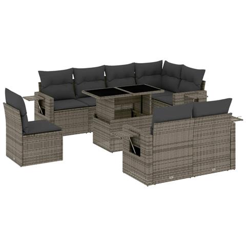Set Divano Da Giardino 9 Pz Con Cuscini Grigio In Polyrattan - Foto 2