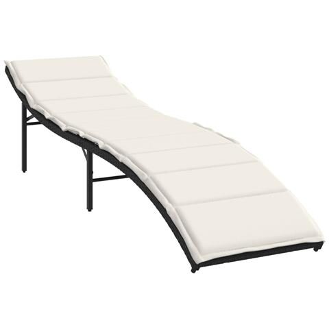 Lettino Prendisole Con Cuscino Nero 55x199x50 Cm In Polyrattan - Foto 2