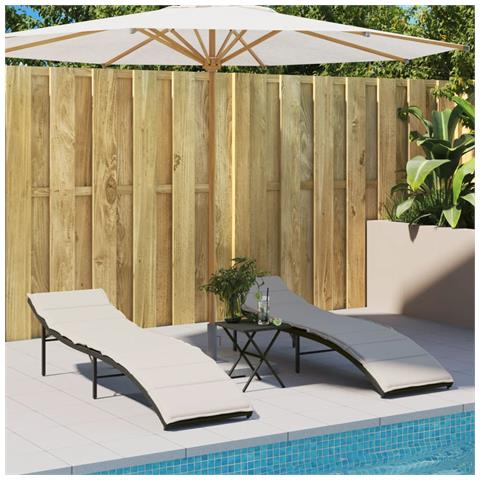Lettino Prendisole Con Cuscino Nero 55x199x50 Cm In Polyrattan - Foto 3