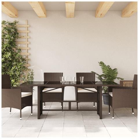 Tavolo Giardino Piano In Vetro Marrone 190x80x75cm Polyrattan - Foto 3