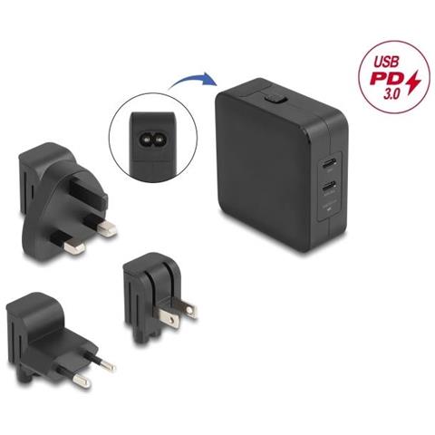 Usb Gan Ladegert 2 X Usb Type-c Pd 3.0 Mit 65 W Inklusive Strom-adapter Fr Eu / Us / Uk (41443) - Foto 1
