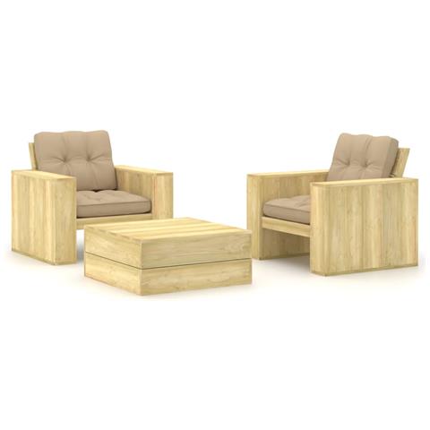 Lusso Casadino -  Set Divani Da Giardino 3 Pz Con Cuscini Legno Pino Impregnato - Foto 2