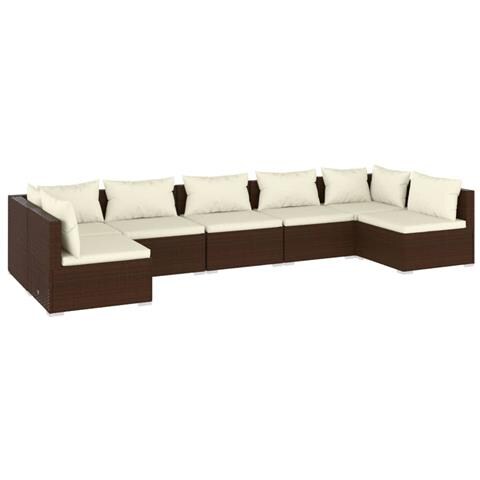 Set Divani Da Giardino 7 Pz Con Cuscini In Polyrattan Marrone - Foto 1