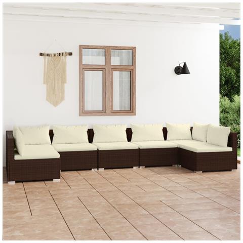 Set Divani Da Giardino 7 Pz Con Cuscini In Polyrattan Marrone - Foto 8