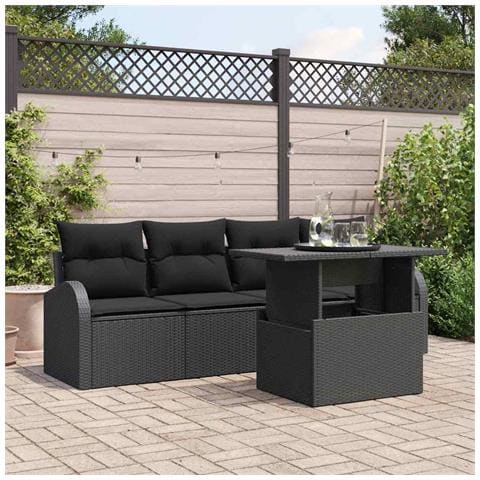 Set Divano da Giardino 5 Pezzi con Cuscini Nero Rattan Polietilene - Foto 2