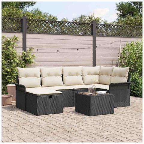Set Divano da Giardino di 7 pezzi con Cuscini Neri Polyrattan - Foto 2