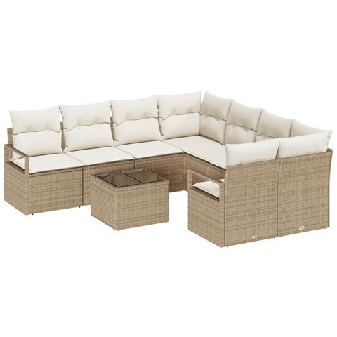 Set Divano da Giardino  9 Pezzi con Cuscini Beige Rattan Sintetico, Divano da Giardino 2 Persone  con Cuscini Beige Rattan Sintetico - Foto 1