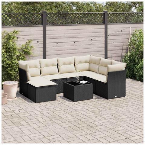 Set Divani da Giardino con Cuscini 8 pz Nero in Polyrattan - Foto 2