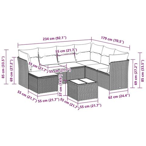Set Divani da Giardino con Cuscini 8 pz Nero in Polyrattan - Foto 3
