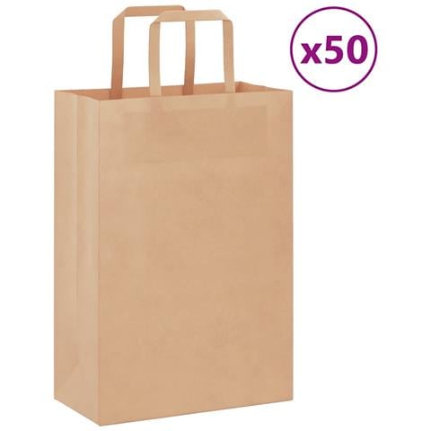 Sacchetti di Carta 50 pz con Manici Marrone 21x11x31 cm - Foto 1