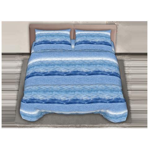 Completo Lenzuola Stiro Facile 100% Cotone Made Italy Effetto Seta Vanisho Matrimoniale Azzurro - Foto 1