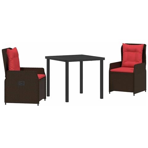 Set da Pranzo per Giardino 3 pcs Marrone Poly Rattan - Foto 1