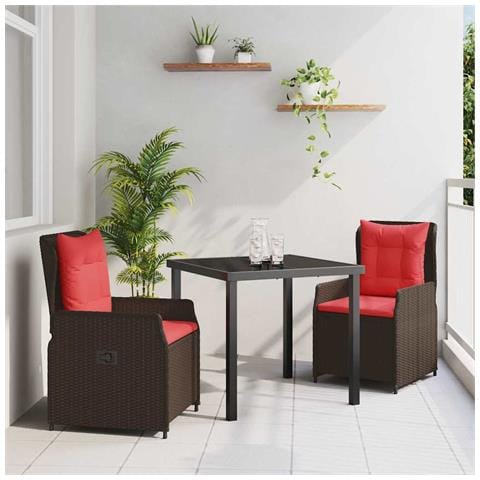 Set da Pranzo per Giardino 3 pcs Marrone Poly Rattan - Foto 2