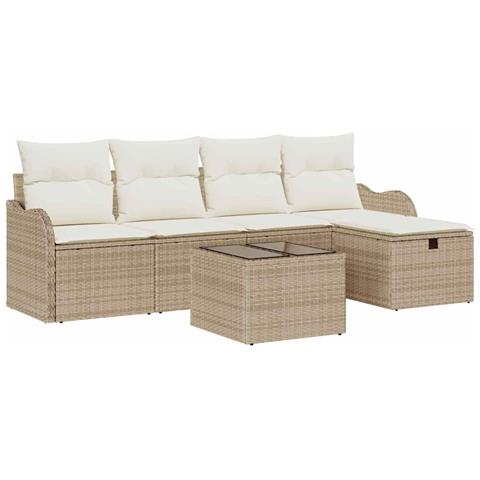 Set Divano da Giardino con cuscino 6 pcs Beige Poly Rattan - Foto 1