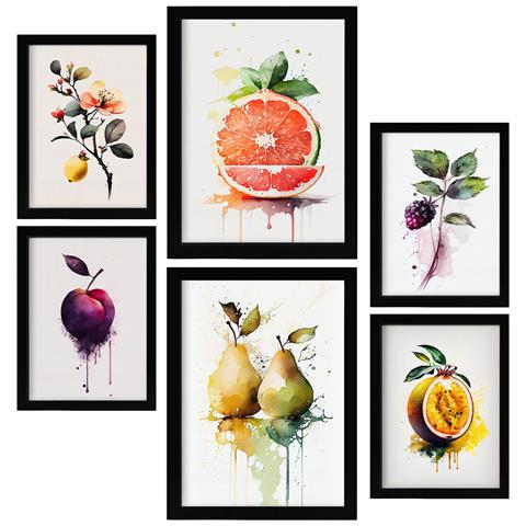 Set Di 6 Stampe Poster Di Frutta Succosa, Verdura E Cibo Sano In Acquerello Su Sfondi Bianchi Puri A3 & A4 Senza Cornice - Foto 1