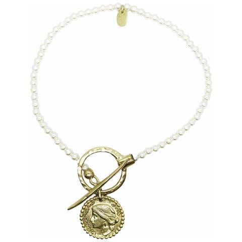 Collana Di Perle Con Chiusura Rotonda E Moneta Gr In Oro - Foto 1