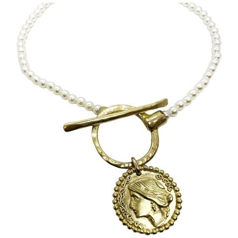 Collana Di Perle Con Chiusura Rotonda E Moneta Gr In Oro - Foto 2
