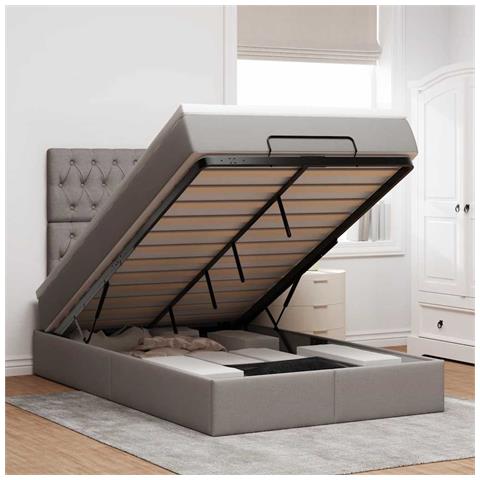 Struttura Letto Pouf con Materasso Tortora 120x190 cm Tessuto - Foto 2