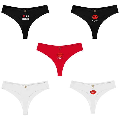 Set Di 5 Perizomi A Vita Bassa Da Donna - Cuore, Bacio, Bianco E Rosso Xl - Foto 1