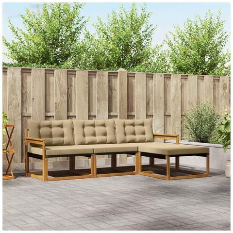 Set di divani da esterno con cuscino 4 pcs Naturale e Beige - Foto 2