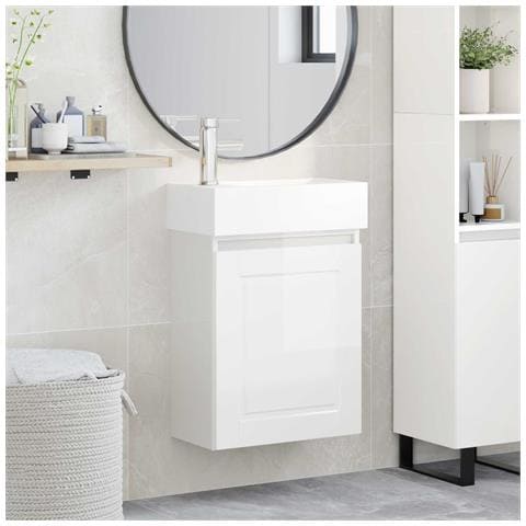 Mobile bagno con rubinetto Bianco Lucido 45,5 x 22,5 x 84 cm - Foto 2