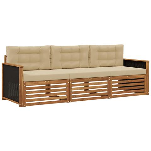 Set di divani da esterno 3 pcs Naturale e Beige Poliestere - Foto 1