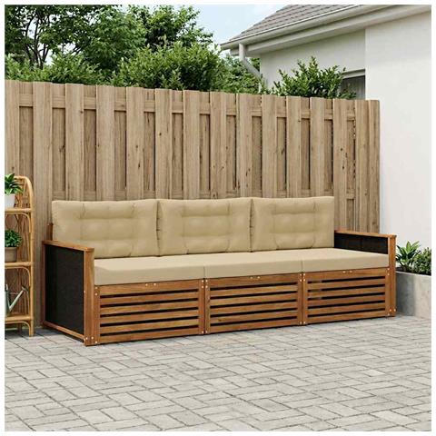 Set di divani da esterno 3 pcs Naturale e Beige Poliestere - Foto 2