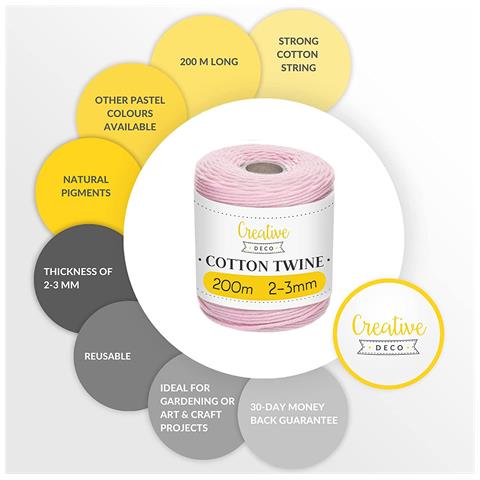 200m Corda Macrame Rosa Pastello | Spago Di Cotone-poliestere | 656 Piedi | Spessore 2-3mm | Grande Corda Spessa Forte | Perfetta Per Avvolgere I Regali, Progetti Fai Da Te Artigianato - Foto 5